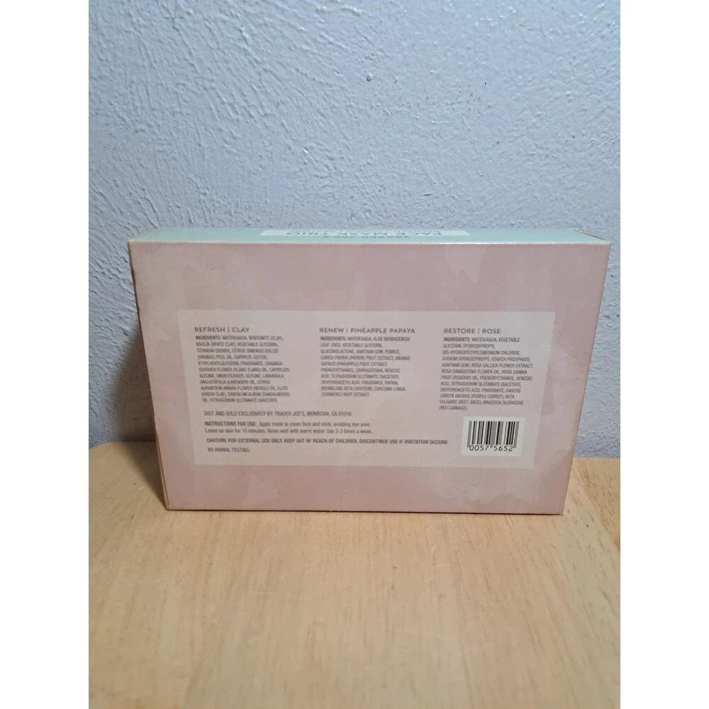 BRAND NEW TRADER JOE'S FACE MASK TRIO REFRESH - RENEW - RESTORE 2 oz each